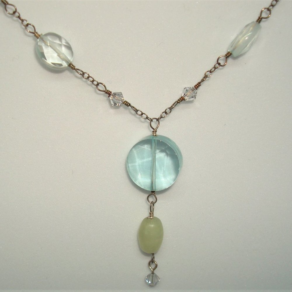 17"-18" Sterling Silver Aquamarine & Jade Necklace